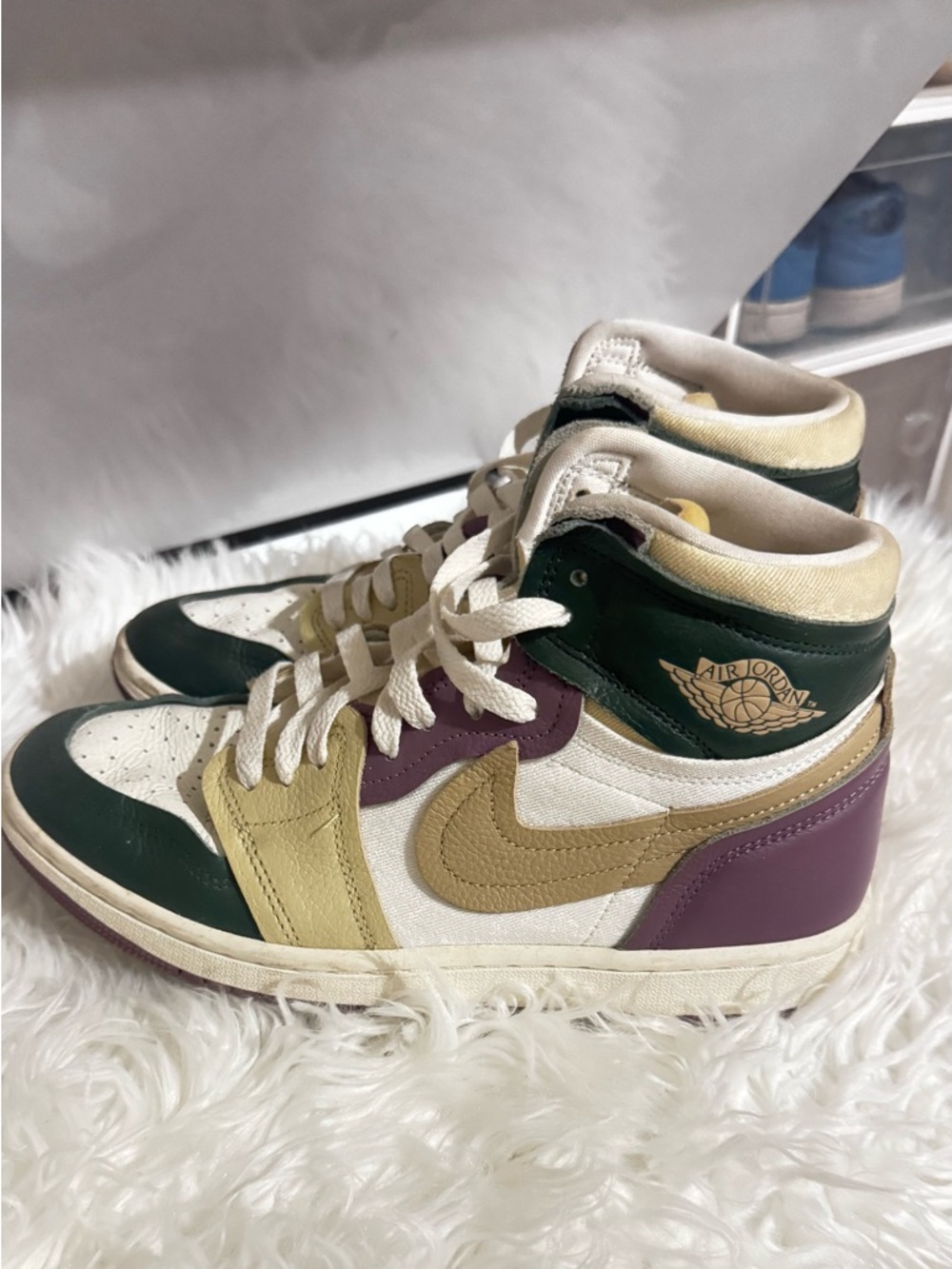 Jordan Women’s High-Top Sneakers in Green, Purple & Tan